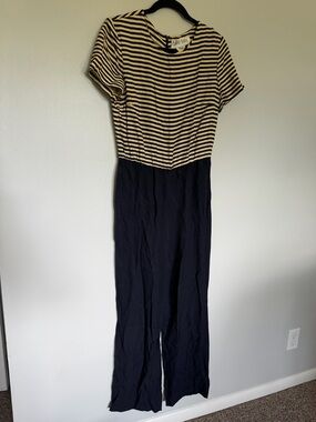 Dani Max Navy and Cream Striped Wide-Leg Jumpsuit